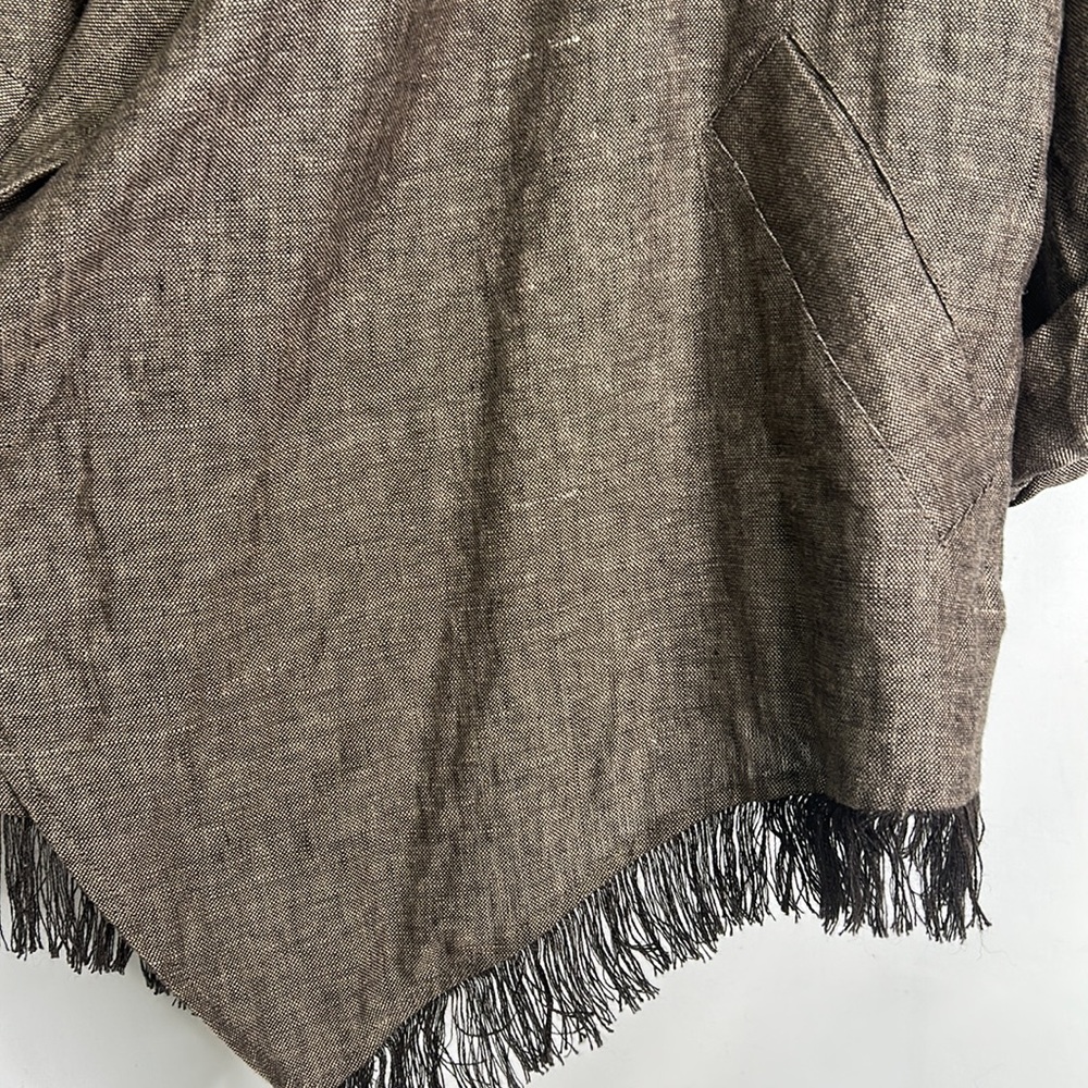 Zara 100% linen fringe pocketed open front kimono cardigan - Picture 6 of 8